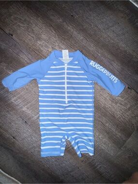 Rugged Butts Blue Stripe Kids Long-Sleeve Swim Romper
